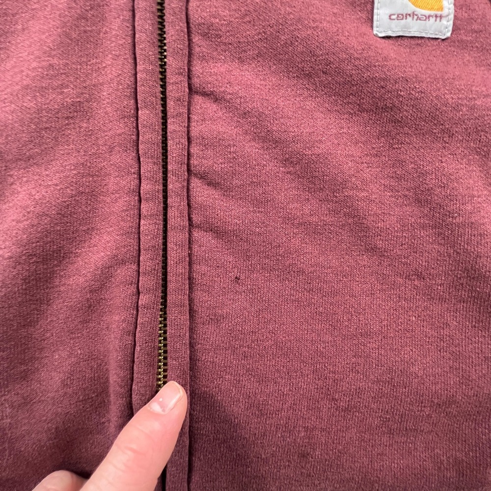 Carhartt Sherpa Lined Hoodie Mens 2XL Tall Burgundy Full Zip Workwear Sweatshirt - Picture 7 of 16